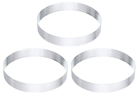 sourcing map Lot de 3 anneaux à tartelettes en acier inoxydable perforés de 14 cm pour pâtisserie, dessert, mousse, gâteau rond anti-adhésif pour la maison, la cuisine, la nourriture, le fromage