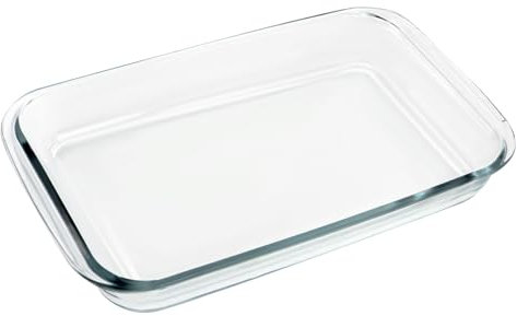 TOKSEO Pirofila da forno in vetro grande, rettangolare, per lasagne, trasparente, 34 x 20 x 5 cm, in vetro