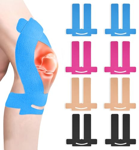 Flintronic 8PCS Kinesiotapes para Rodilla, Cintas de Kinesiología Precortadas, Resistentes al Agua y Elásticas Kinesiology Tape, Impermeable y Transpirable, Alivio del Dolor Muscular