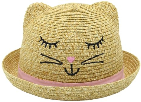 MLPKOI Sombrero de Paja para Niños Sombrero de Verano con protección Solar, Material Ligero y Flexible con Cordón Sombero de Sol Plegable