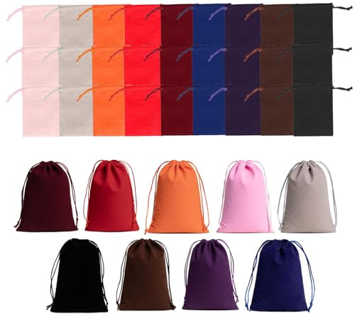 Srvauyea 36 Piezas Bolsas Terciopelo, 7 cm * 9 cm Bolsas de Terciopelo con Cordón, 9 Colores Bolsas para Joyas, Bolsitas de Tela Pequeñas Coloridas para Joyas, Regalos, Bodas, Fiestas