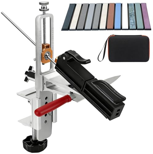 Sistema de Afilado de Cuchillos, Kit Afilador con 12 Piedras de Afilar | Set de Afilado para Cuchillos de Chef con Base,Interiores y Exteriores,Rotación de 360° con ángulo Fijo,Para Cocina y Camping