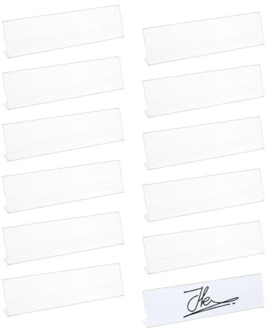 BENECREAT 12 placas de identificación acrílicas para escritorios, placa de nombre de escritorio de 2 x 8 pulgadas, soporte personalizado para exhibición de mesa, conferencia de oficina, evento de