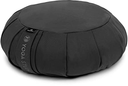 Yoga Studio Cojín redondo de meditación EU Zafu | Algodón orgánico | Cáscaras de trigo sarraceno | Funda extraíble lavable | Asa de transporte - Gris