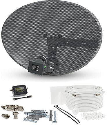 SSL Satellites Zone1 Dish Kit for SKY/Freesat/Astra/Polesat/Hotbird/Full HD, Latest MK4 Dish with Quad LNB, 5M RG6 White Cable, Signal Finder Satellite TV Finder, Brackets, Bolts, F Connectors