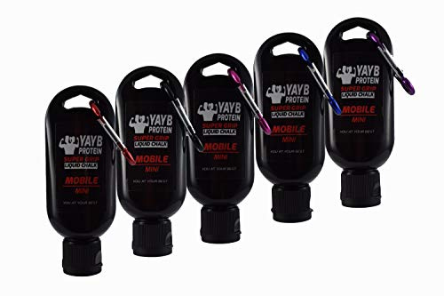 Super Grip Liquid Chalk YAYB 50ml Mobile mini (Choice 5 Colours Of Carabiner) - Weight Lifting, Climbing, Gymnastics, Bodybuilding, Power lifting, strongman, yoga (Black)