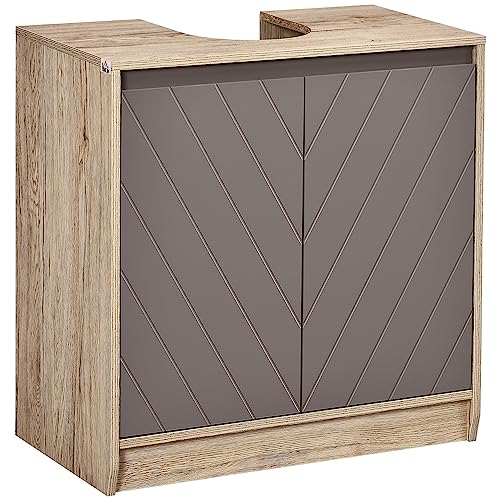 HOMCOM Armadietto Sottolavabo in MDF con Ritaglio per Lavandino con 2 Ante e 2 Mensole Regolabili, 60 x 30 x 60cm