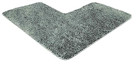 WohnDirect Eck-Badezimmerteppich L-Form 100x100 Grau – Badematte für Eckdusche rutschfest, Flauschiger Winkel-Badvorleger 50cm Breit, Waschbar & Fußbodenheizung