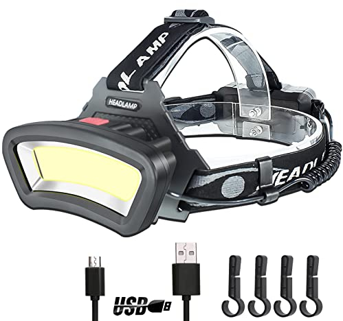 DARKBEAM Headlamp Rechargeable Helmet Light USB Head Torches for Hard Hat LED Super Bright Head Torch Red Light Outdoor Work Light Battery Powered, Car Maintenance, Construction, Working 7-14h