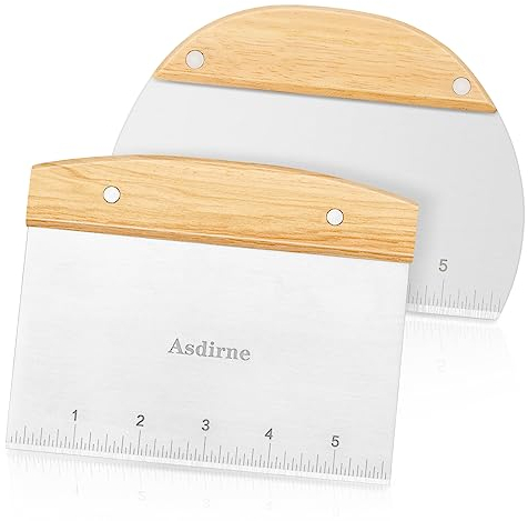 Asdirne Tagliapasta, raschietto per pasta con manico in legno e lama in acciaio inox per uso alimentare, raschietto per pasticceria, 15 cm, 2 pezzi