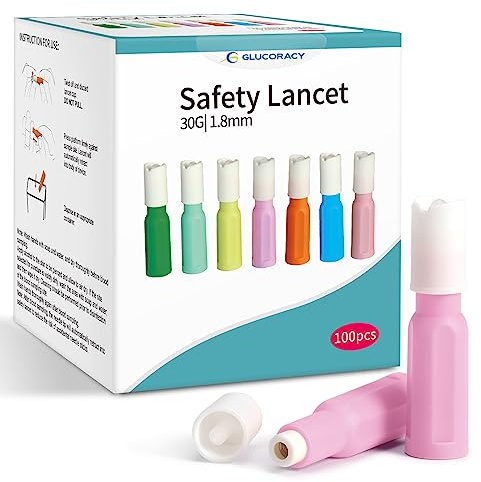 Glucoracy Safety Lancets, Sterile, Top Push Button Activated, 30 Gauge, 1.8 mm, 100 Count, 1 Pack