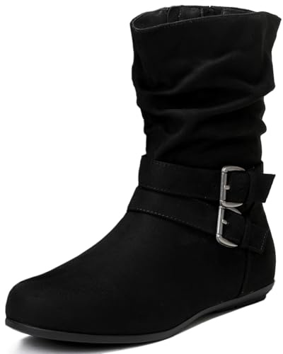 Luoika Women's Wide Width Ankle Boots, Flat Heel Short Boots Side Zipper Slouchy Winter Booties. 230711 Black 8.5w