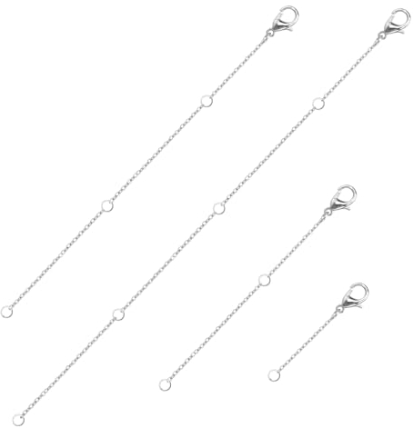 KALIONE 4 Stück Halsketten Verlängerungskette, Silberne Kettenverlängerung Schmuckverlängerungen Silberne Halsketten-Verlängerung für Halsketten Armbänder Schmuckherstellung Damen und Herren
