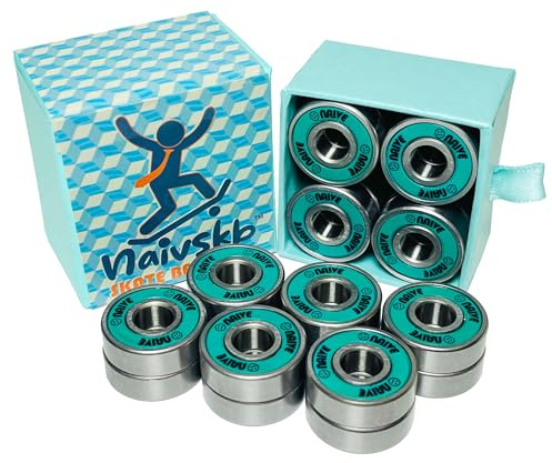 Naivskb Skate Bearings 8mm 16 Pack, Stainless Steel 608 Bearings Quad Inline Skates Roller Derby Skateboard Longboard Scooter(Ocean Green)