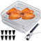 Luftfritteusen Regal aus lebensmittelechtem Edelstahl 3 lagig stapelbares Luftfritteusen Regal mit 8 Silikonfüßen 1 Pinzette und 1 Bürste für Ofen Airfryer Zubehör quadratisch
