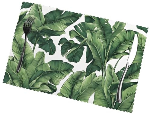 Tropical Banana Palm Leaf Placemats Set Of 6.Heat-Resistant Placemats Can Be Washed And Reused.Thick And Durable,Table Mat.30 X 45cm.