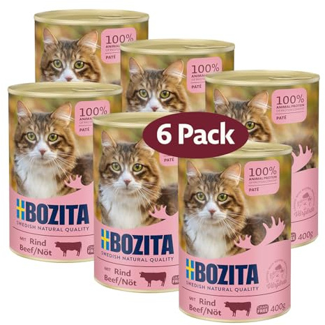 Bozita Paté Bœuf sans céréales - 6 x 400 g de Nourriture Humide pour Chats et Chatons - Nourriture complète avec 9,5% de protéines et 5% de matières Grasses - Ingrédients naturels de qualité