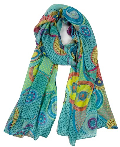 Van Der Rich ® - Tücher Schal Dessin Blumen Größe: 180cm*80cm - Damen (12-Aqua, TU)
