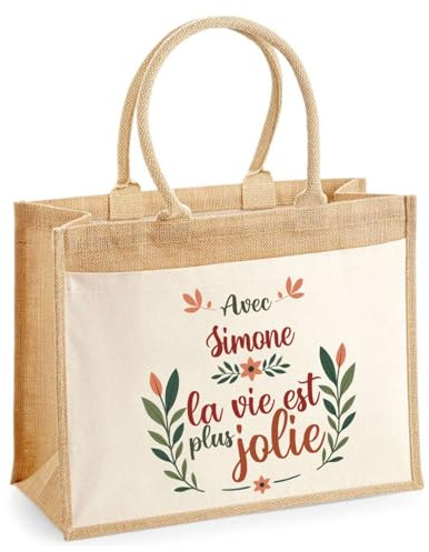 Sac Fourre Tout Simone la vie est plus jolie Cadeau pour Femme Anniversaire Vacances Saint Valentin Noël Fête Des Mères Totebag Plage