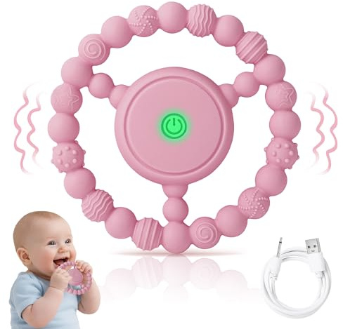 EccoCove Vibrierender Beißring für Babys aus Silikon – Sensorisches Babyspielzeug zur Zahnfleischmassage & Stimulation, unterstützend bei Autismus, Ängsten & als Zahnungshilfe (Rosa)