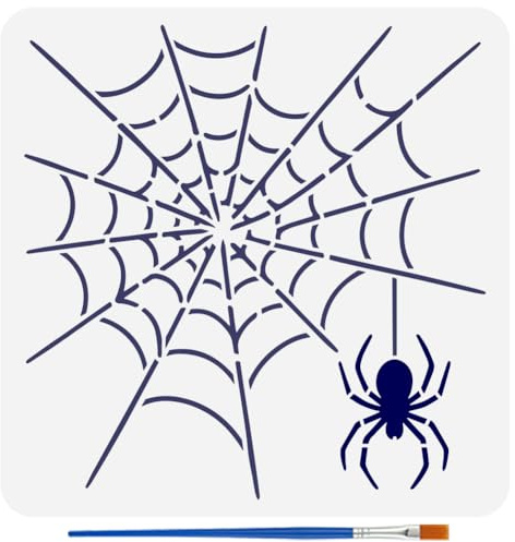 FINGERINSPIRE Spinnennetz Schablone Mit 1 Kunststoffpinsel 30x30cm Spinnenmuster Zeichenschablone Halloween Thema Vorlage Zum Bemalen von Wänden Holz Stoff Möbeln DIY Heimdekoration