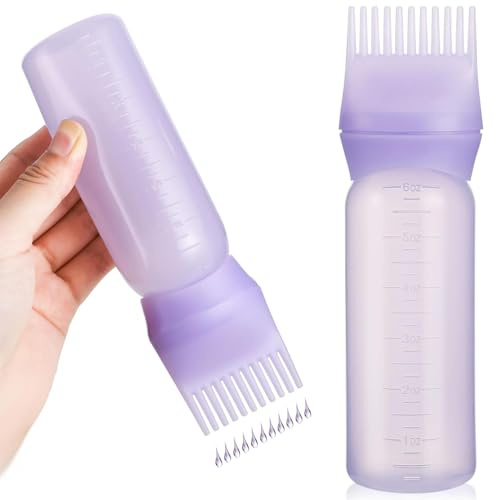 KAWAAN 2 stycken håroljsapplikator, 180 ml håroljesapplikatorflaska med graderad skala, rotkam-applikatorflaska hårfärgningsborste hårapplikator för väsentlig, håroljning, hårfärgningar