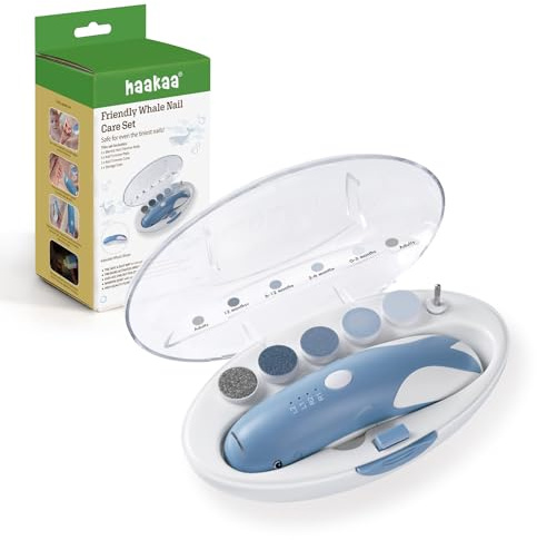 haakaa Friendly Whale Baby Nail Care Set, Electric Nail Trimmer for Newborns & Kids, Safe File with LED Light, Quiet, 2 Speeds & Directions, Includes Pads for Newborn to Adult