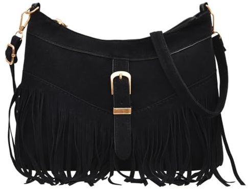 Ginwrek Fransväska Frans Crossbody väska, Vintage PU mocka Crossbody, Lätt Cowgirl-handväska för kvinnor, Brun