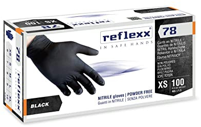 Reflexx R78 Guanti in Nitrile, Senza Polvere, Taglia S, Neri (Confezione da 100 Pezzi)