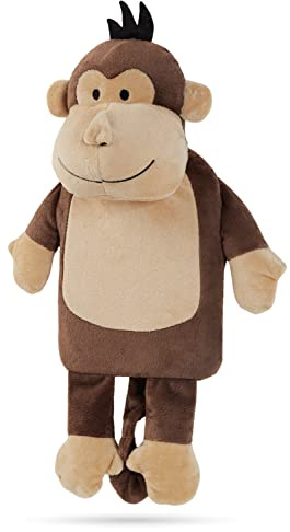 Bolsa Agua Caliente con Funda de Felpa- Botella Agua Caliente de Caucho Natural, 1 Litro - Funda de Animal de Peluche - Regalos Navidad (Marrón Mono)