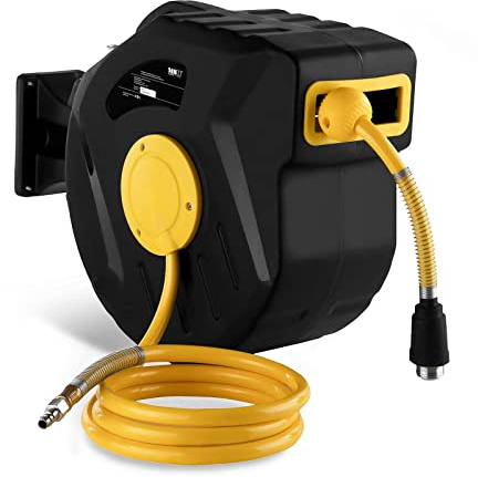 MSW Enrouleur De Tuyau Air Comprimé Dévidoir Tuyau Pneumatique PRO-A 20 (Pivotant sur 180°, 20 m + 2 m, Raccord 1/4, Filet 1/4 NPT/BSPT, PVC)