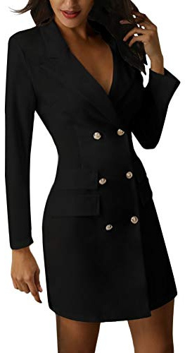 Minetom Femmes Robe Moulante Sexy Slim Femme Mini Robe Double Breasted Blazer Noir FR 36