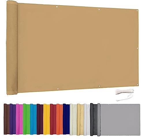 Lingle888 Balkon Sichtschutz PB2 PES blickdichte Balkonumspannung mit Ösen und Kabelbinder 8 Tage geliefert - in div.20 Größen & 14 Farben 420D(Khaki,0.4x4m)
