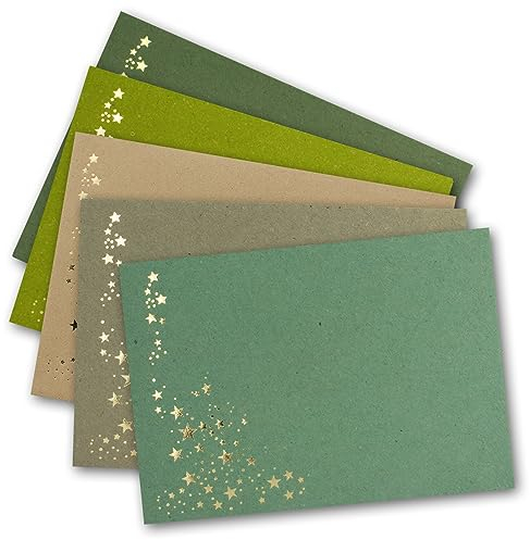 25x Weihnachts-Briefumschläge - DIN C6 - mit Gold-Metallic geprägtem Sternenregen - Farbenmix 2 Vintage Kraftpapier - je Farbe 5 Stück - Nassklebung - 114 x 162 mm