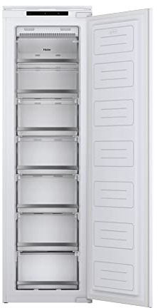 Haier UP 55 Series 6 HFE 172 NF, Congelador Vertical Integrable, 1 Puerta, Capacidad 200L, Ancho 54CM, No Frost, 7 Cajones, Digital, Puerta Reversible, Convertible Side by Side, Clase F, Blanco