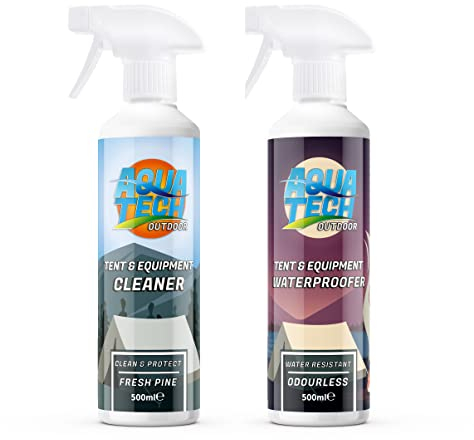AquaTech - Paquete de limpiador e impermeable para tiendas de campaña, toldos y equipos, para clima húmedo y prendas de senderismo (2 x 500 ml)
