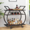 LVB Servierwagen mit Rollen, Barwagen mit Weinregal, Küchenwagen mit 2 Ebenen, Weinwagen, Getränkewagen für Küche, Esszimmer, Bar, Wohnzimmer, 76B x 40.5T x 84H cm, Schwarz