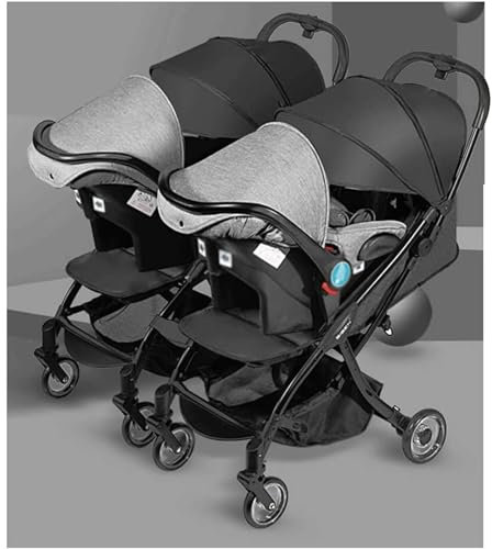 Rieort Abnehmbarer Doppel-Kinderwagen, Tandem-Kinderwagen, verstellbares Verdeck, 38,5''*25,9''*39,3'' Trolley-Kinderwagen, Aluminium-Kinderwagen