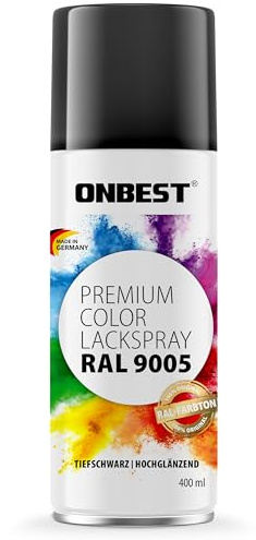 Onbest Premium Lackspray Sprühfarbe – wasserfest – Sprühlack Farbe zum Lackieren, Dekorieren & Reparieren von Oberflächen wie Metall, Holz, Kunststoff, Pappe, Stein (RAL 9005 Schwarz Glänzend)