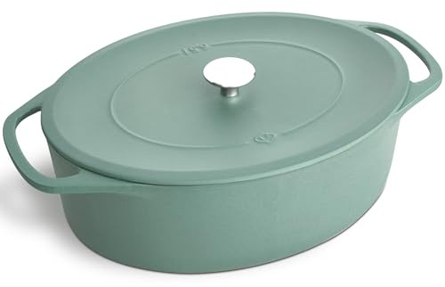 Springlane Cocotte ovale avec couvercle, menthe, 33 cm, 6,5 l, cocotte en fonte, cocotte à induction