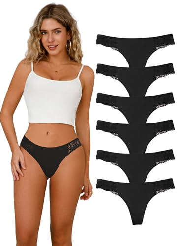 Hialegion Intimo Donna Tanga Cotone Mutande Donna Perizoma Sexy G-String Thong Femmina Confortevole Senza Cuciture 6 Pezzi S