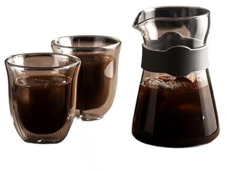 BeNtLi Glass Coffee Pot Sharing Cup 300ml American Hot Coffee Pot Set + 2 Double-layer Insulated Cups, A Good Gift for Friends, Suitable for Home Office
