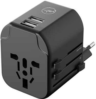 Mobility Lab Adaptador de Viaje Universal con 2 Puertos USB - Carga Rápida 12W - Compatible con Más de 200 Países - Carga Simultánea de 3 Dispositivos - Conectores EU/UK/USA/AUS
