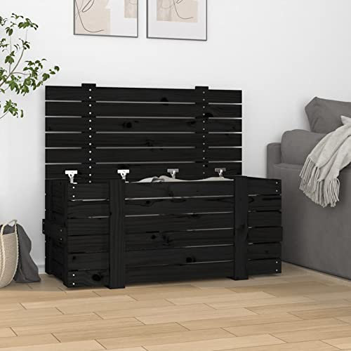 LAPOOH Scatola portaoggetti in legno massello di pino nero, 91 x 40,5 x 42 cm, Baul giocattoli, Baul Storage camera da letto, mobile tipo Baul, Baul con seduta, mobile