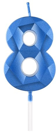 Royal Blue 8th Birthday Candles, 3D Number 8 Candle for Cake, Boy Girl 8th Birthday Decorations,Sapphire Candle Topper Blue Cake Decorations for Birthday Party Wedding Anniversary Supplies