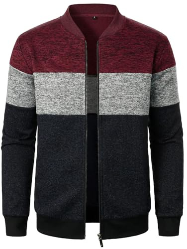 Bauzuoyo Cárdigan de punto fino con cremallera para hombre, color bloque de color, chaqueta de punto para otoño e invierno