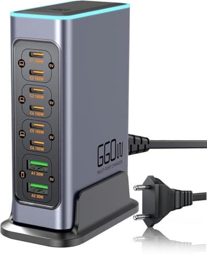 660W USB C Schnellladegerät, 8Port GaN-Ⅲ Ladestation, 100W PD Port-Schnellladestation für mehrere Geräte, Laptop ladegerät kompatibel mit MacBook, iPhone 17, iPad usw.