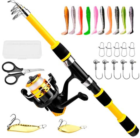 Canna da per Ragazzi | Kit Principiante Portatile | Attrezzature per Kayak Surf Acqua Salata Fiume Stagno Berge Campeggio Sicurezza
