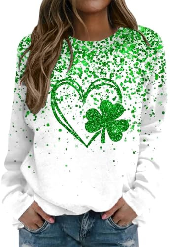 St Patricks Day Sudadera Mujer Disfraz Verde Feliz Trébol Irlandés Divertido Día de San Patricio Lucky Irish Shamrock Graphic Manga Larga Jersey para Festivo Verano Elegante Primavera Top