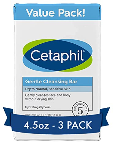 CETAPHIL Gentle Cleansing Bar, 4.5 oz Bar (Pack of 3), Nourishing Cleansing Bar For Dry, Sensitive Skin, Non-Comedogenic, Non-Irritating For Sensitive Skin